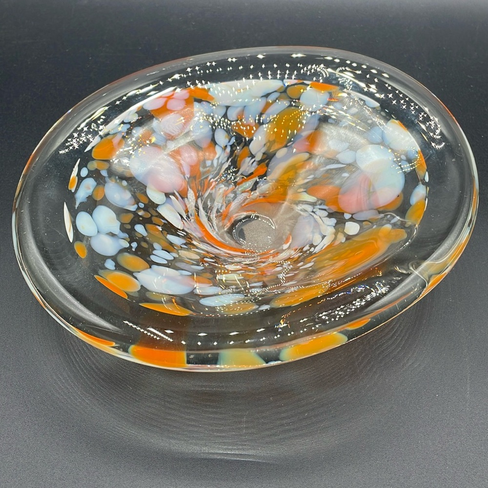 Vintage‎ Hand Blown Art Glass Heavy MCM  Bowl 8"x7"
